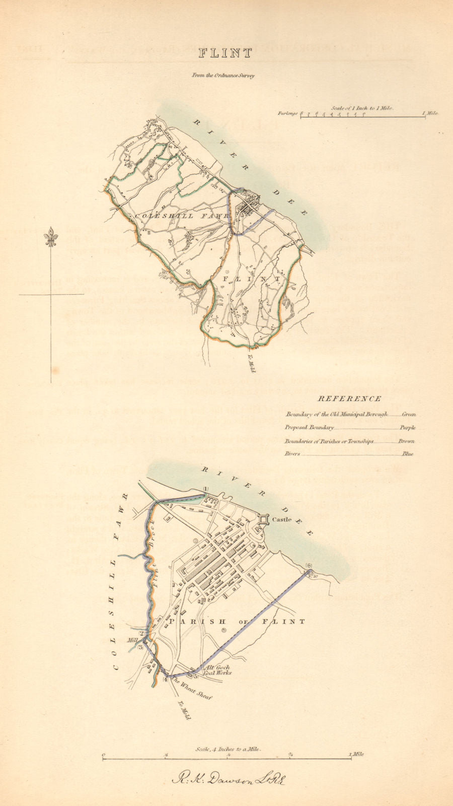 FLINT borough/town plan. BOUNDARY COMMISSION. Wales. DAWSON 1837 old map